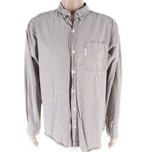 Columbia Men Button Shirt Long Sleeves Check Pocket 100% Cotton Ivory Black XL